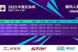 足协杯裁判：甘树然执法英博vs国安 马运坤执法广州豹vs津门虎